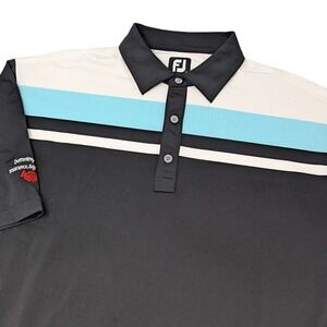 FootJoy Mens Golf Polo Shirt Black Blue White Colorblock Performance Stretch XL